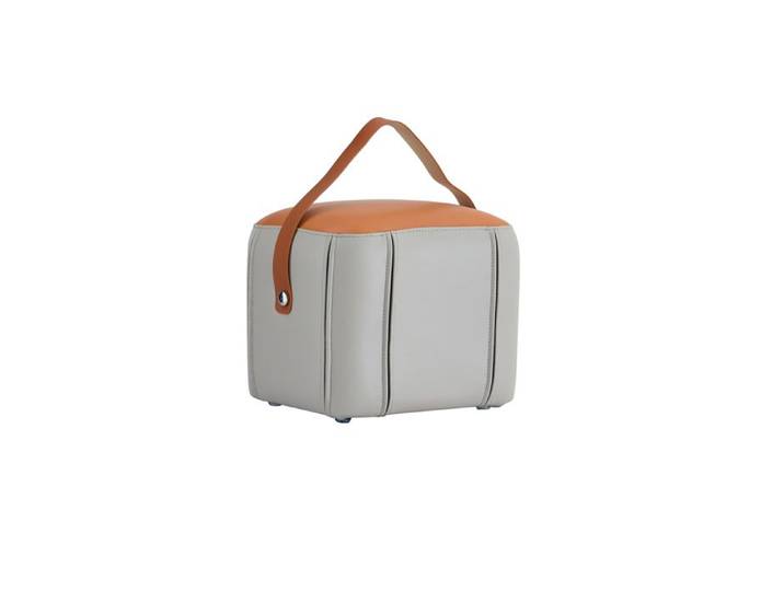 Pouf Tabouret Design en Similicuir Gris avec Poignée de Transport - Tabouret Bas Carré pour Studio - Gain de place - Sans montage