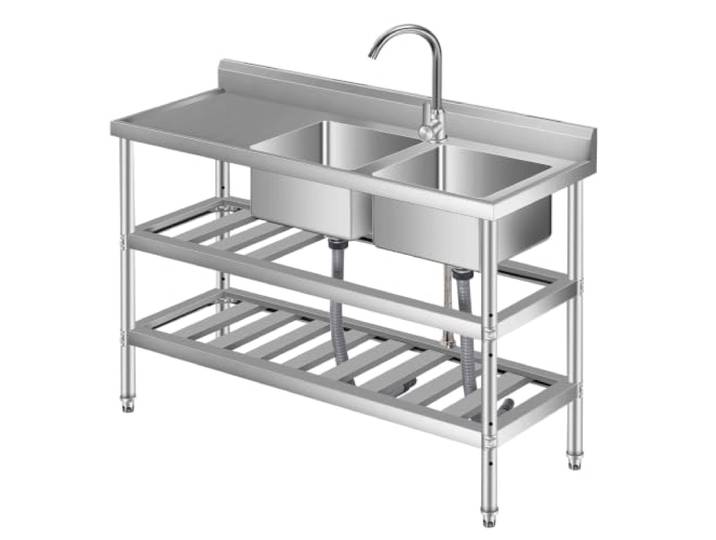 Koioplie Edelstahl Spültisch Freistehend, Küchenspüle,1 Becken 99×46×102CM Spüle und Arbeitsplatte kombiniert Praktischer Spritzschutz Unteres Gitter-Ablagereg Universelle Einsatzbereiche Gewerbliche