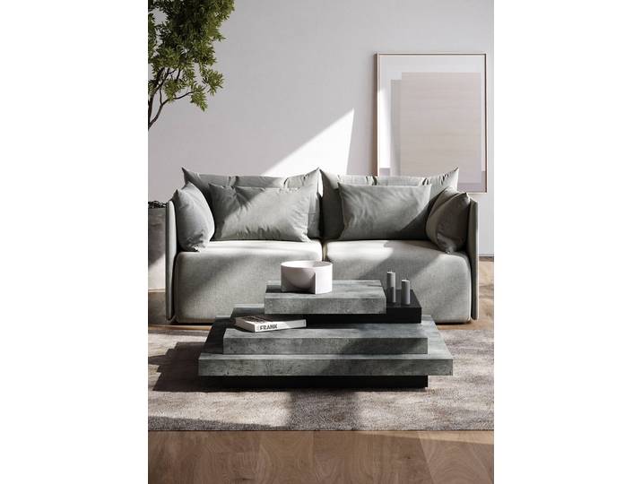 Table basse 110cm Gris/Imitation béton/Noir