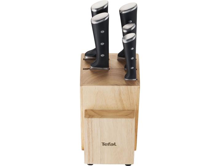 Messerblock TEFAL Ice Force, Messerblock aus Holz , silber (edelstahlfarben), B:13,9cm H:40,5cm, Messerblöcke, Messerblock, Eishärtung, Edelstahl Made in Germany, optimale Schärfe