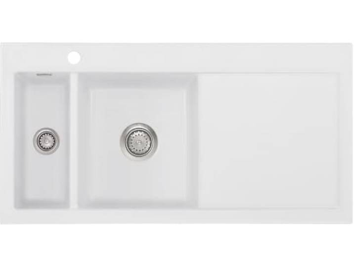 Flächenbündige Spüle MERA 100 F in SATIN Becken links - Handbetätigung