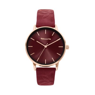 Quarzuhr TAMARIS, rosa (weinrot, weinrot), Armbanduhren, Damen, roségoldfarben, Quarzuhr, Armbanduhr, Damenuhr, Lederarmband, analog