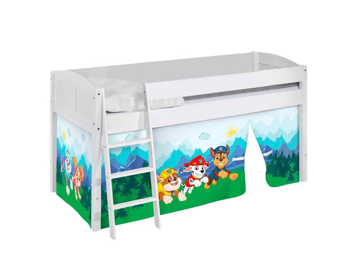 Hochbett Landhaus Paw Patrol 90 x 200cm Weiß/Hellblau mit Leiter