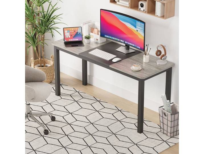 Bureau ordinateur métal 160×60×75 cm structure métal spacieux travail étude gaming maison Noir + Gris