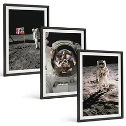 BILDER SET 3er Set - 40x60 cm Schwarzer Rahmen - NASA-Mondlandung