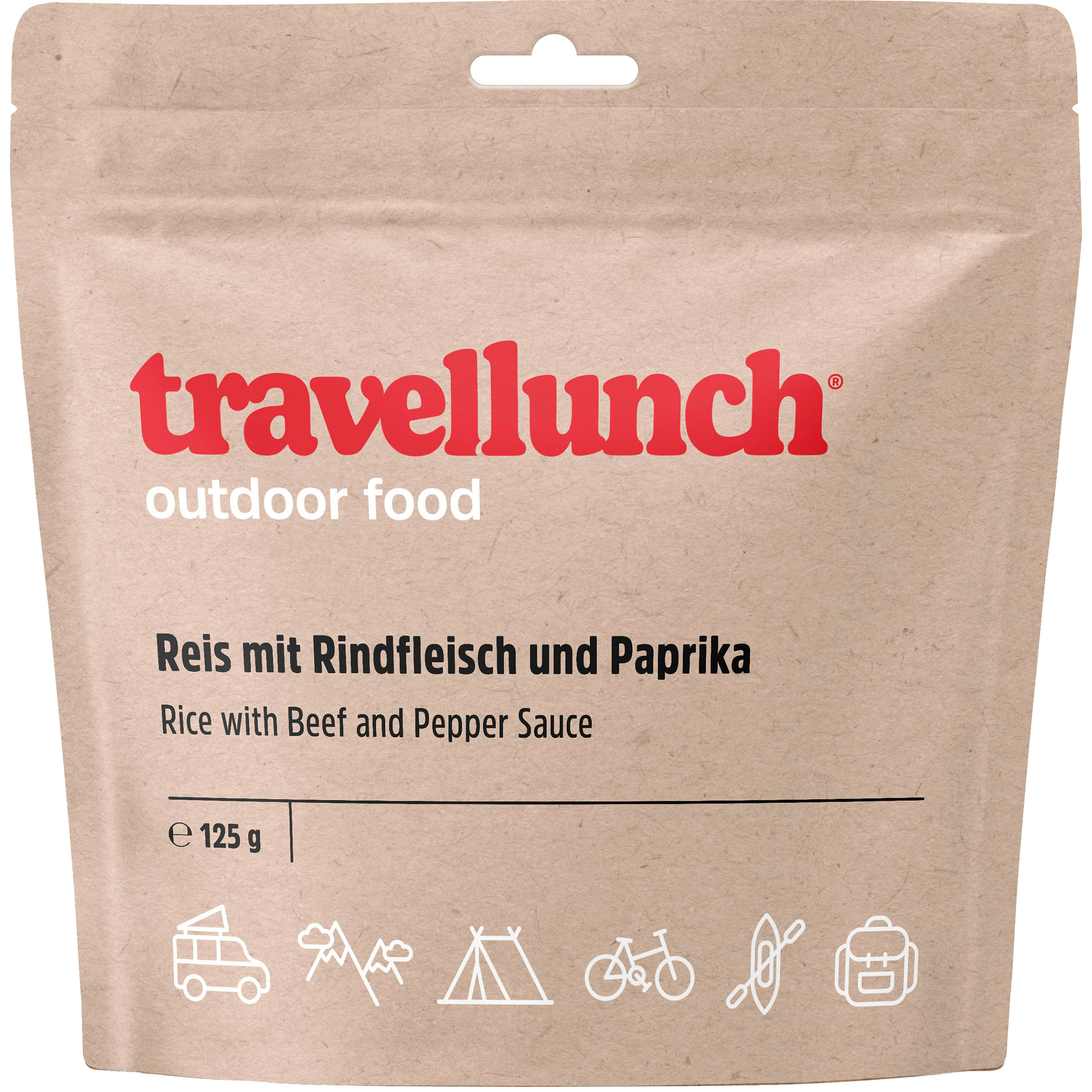 Travellunch Reis mit Rindfleisch und Paprika Trekkingnahrung beige Größe 125G