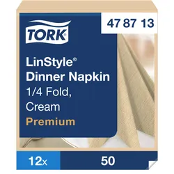 Tork LinStyle® Dinnerservietten Creme, 1/4‐Falz, 39 cm × 39 cm, 12 × 50 Serviett...
