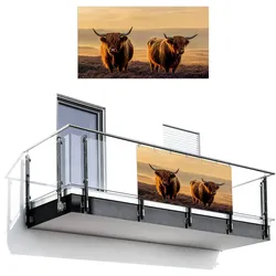 BALKON-SICHTSCHUTZ Schottische Hochlandbewohner - Heide - Landschaft - Tiere Witterungsbeständig 200x110 cm