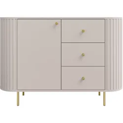 SIDEBOARD Halay Beige, 1 Tür & 3 Schubladen Moderne Rillenstruktur 123 cm