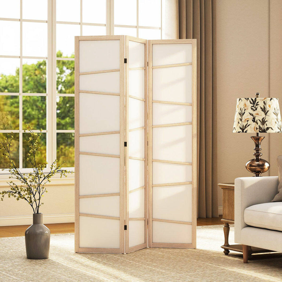 Norden Home HOMCOM Room Divider, Screen Protector with Frame, Natural Wood Finish Natural wood finish 170cm H X 120cm W X 1.8cm D
