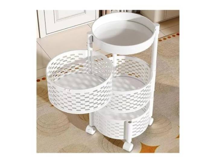 MFWHEFJ Rollwagen KüChe Multifunktionales Drehregal for die Küche Boden-Mehrschicht-Snackwagen, Obst- und Gemüsekorb-Aufbewahrungsregal(WHITE 1layer A model)