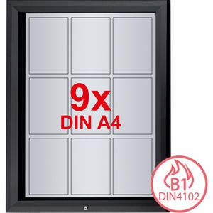 Showdown-Displays Schaukasten schwarz, B1, außen, 9 x A4, magnetisch, abschließbar, schwer entflammbar