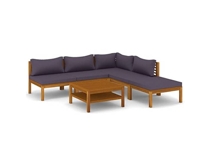 vidaXL Bois d'Acacia Solide Salon de Jardin 6 pcs avec Coussin Mobilier de Patio Mobilier de Jardin Meubles d'Extérieur Meubles de Terrasse