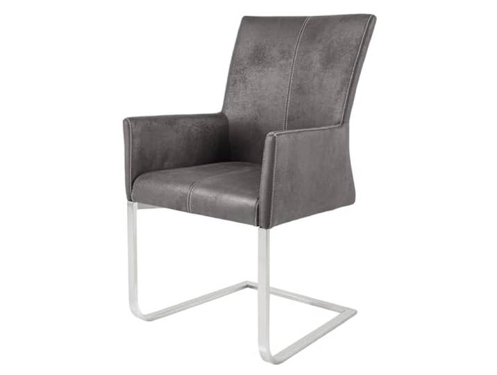 invicta INTERIOR Freischwinger Samson mit Armlehnen Vintage Grau und gebürstetem Edelstahlrahmen