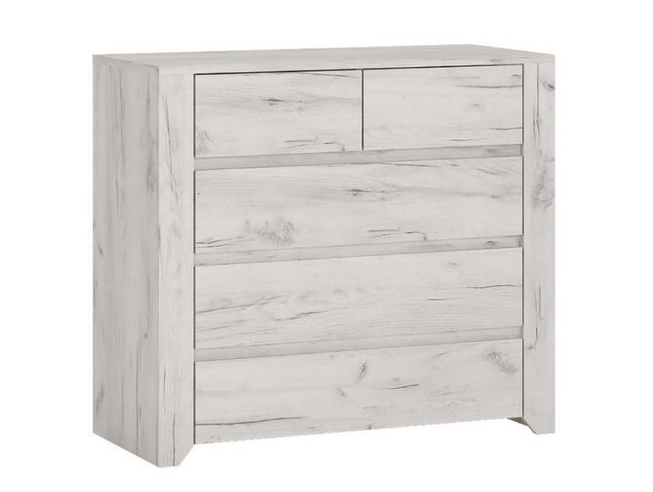 Feldmann-Wohnen Sideboard Angel (oben 2 kleine Schubkästen, darunter 3 große Schubkästen, 1 St., Belastbarkeit der Schubkästen max. 5 kg, Wandmontage nötig), 84cm weißeiche mit Griffmulden
