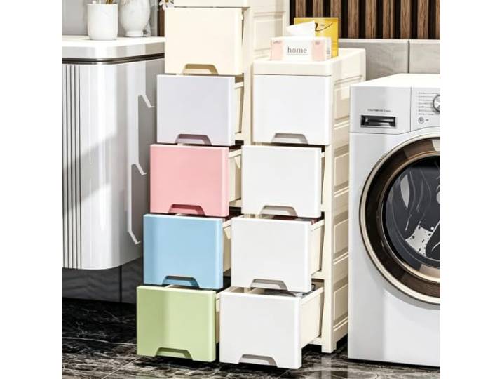 Weiwehome Rollwagen mit 6 Schubladen, Mobiler Büro-Organizer mit Holzplatte Metallrahmen, 360° Laufrollen, Holz-Ablage, Schubladen-System, Platzsparend(White,26.0in*11.8in*9.8in)