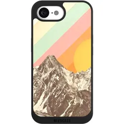 Nivocase Handyhülle für Apple iPhone 16e Hülle NIVOpure Case Schwarz Berg Retro Sonnenschein (Apple iPhone 16e), Smartphone Hülle, Schwarz