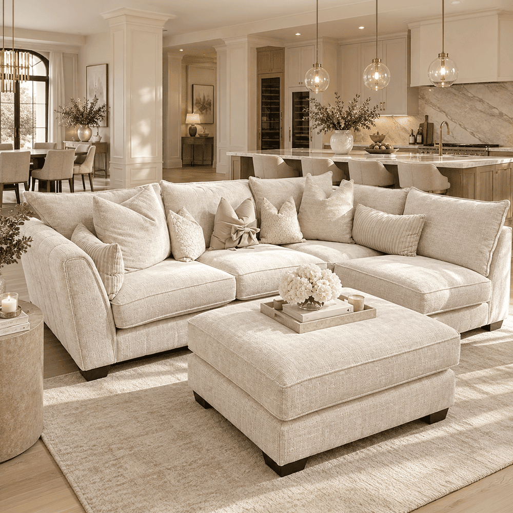 Avalon Ivory Textured Chenille Sofa Range, 2 Seater