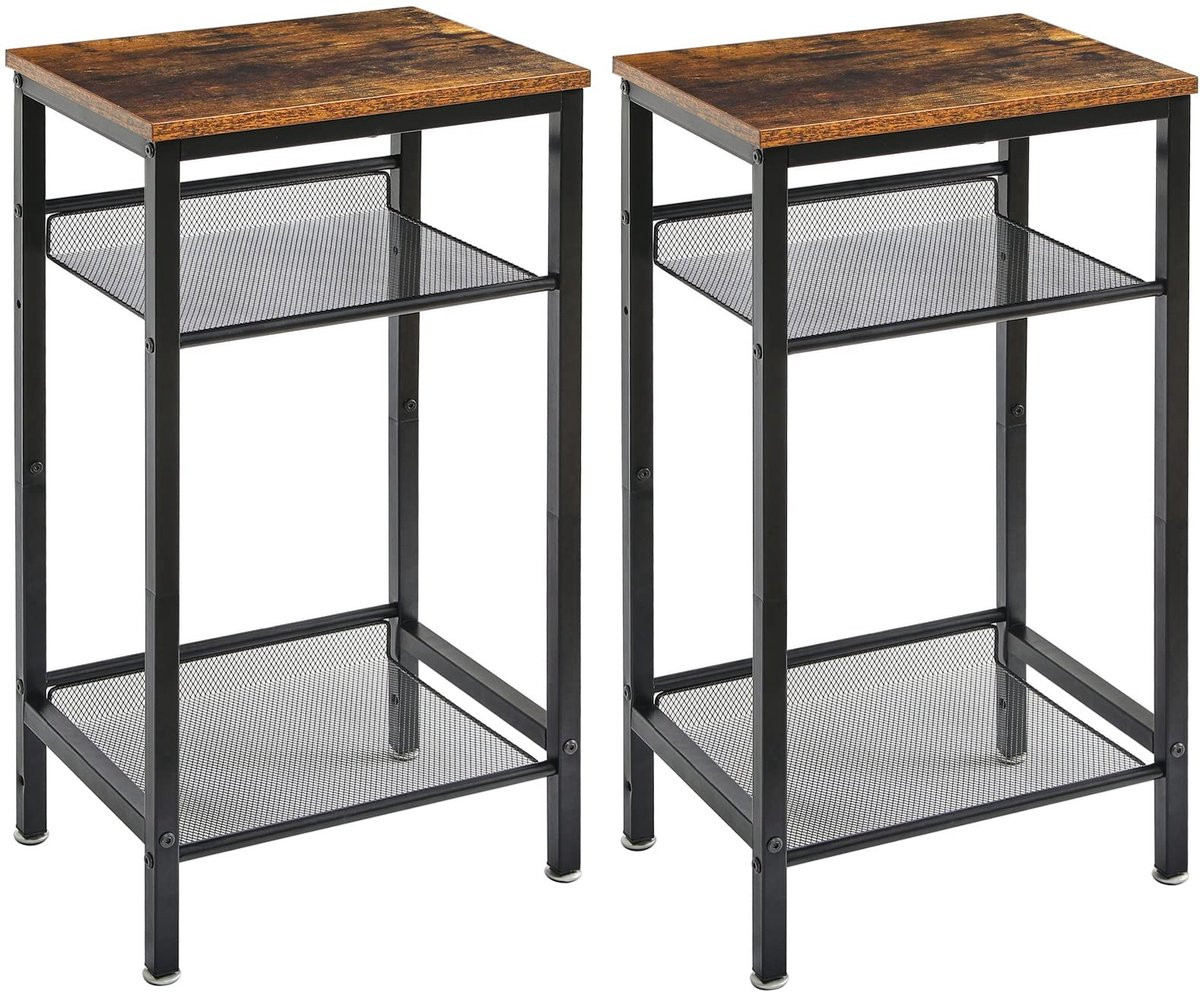 Aladdien Bijzettafel en Nachttafel Set met Verstelbare Planken, Rustiek Bruin