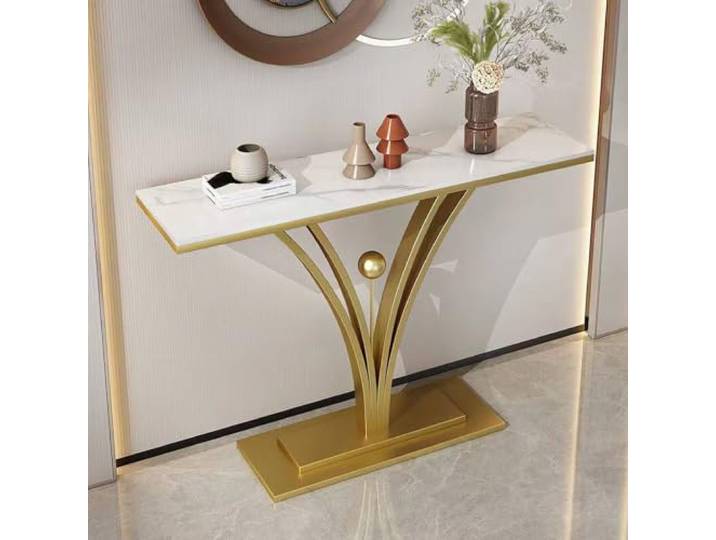 HLDJYLZS Schmaler Luxus Konsolentisch, Sintersteinplatte Metallrahmen Schmaler Konsolentisch mit Sintersteinplatte und Metallrahmen für Eingang, Flur, Hotel und Wohnbereich
