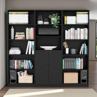 ZWYO HOSIMU "71.1"" High Manufactured Wood 3-Piece Living Room Set with Two 4-Shelf Bookcases and 2-Door Bookcase for Storage & Organization"