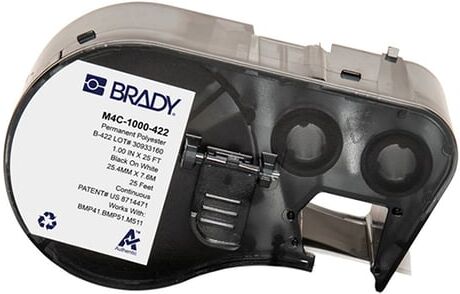 Brady M4C-1000-422 etiquetas de poliéster permanente preto sobre branco 25,4 mm x 7,62 m