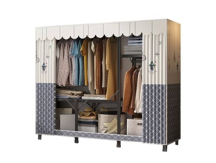 Installationsfreier, Faltbarer Kleiderschrank Aus Stoff Mit Kleiderstangen Und Regalen, Tragbarer Schrank-Organizer(C)