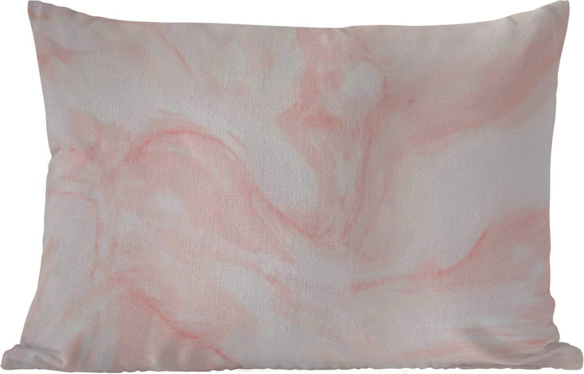 Weerbestendige buitenkussens met marmerprint in wit en roze pastel, 60 x 40 cm