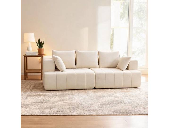 Sofas and Couches with Beige Chenille (100 Polyester) and 97.6 x 40.9 x 34.2 in