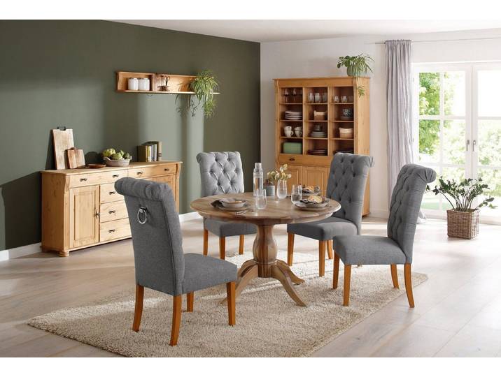 loft24 Esstisch Masja - Esszimmertisch Küchentisch Holztisch Tisch, runde Tischplatte, Akazie Massivholz, Landhausstil, 120 cm breit