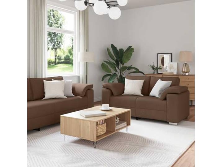 YUTAASU Sofa 2 STK Braun Stoff Modernes Design, Weiche Schaumfüllung, Stabiler Holzrahmen, Breite Armlehnen, Einfache Montage