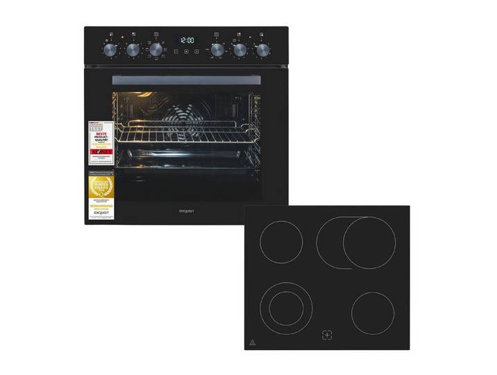 exquisit Backofen-Set EHE5258-UBZ-020, mit Teleskopauszug nachrüstbar, 75 Liter Garraum, 7 Funktionen, Restwärmeanzeige