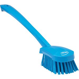 Vikan Scheuerbürste langstielige Waschbürste, Kunststoff, Länge: 41,5cm, harte Borsten, mit Griff, blau