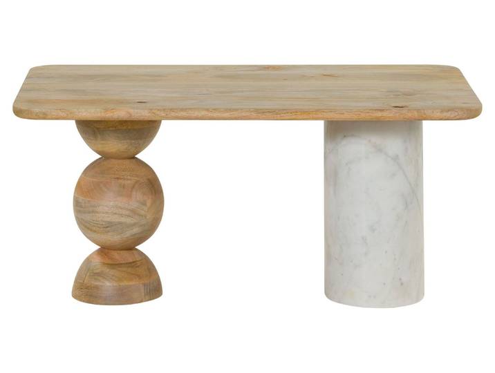 Couchtisch Mango 100x60x45 natur lackiert / Marmor weiß FLORENZ #105