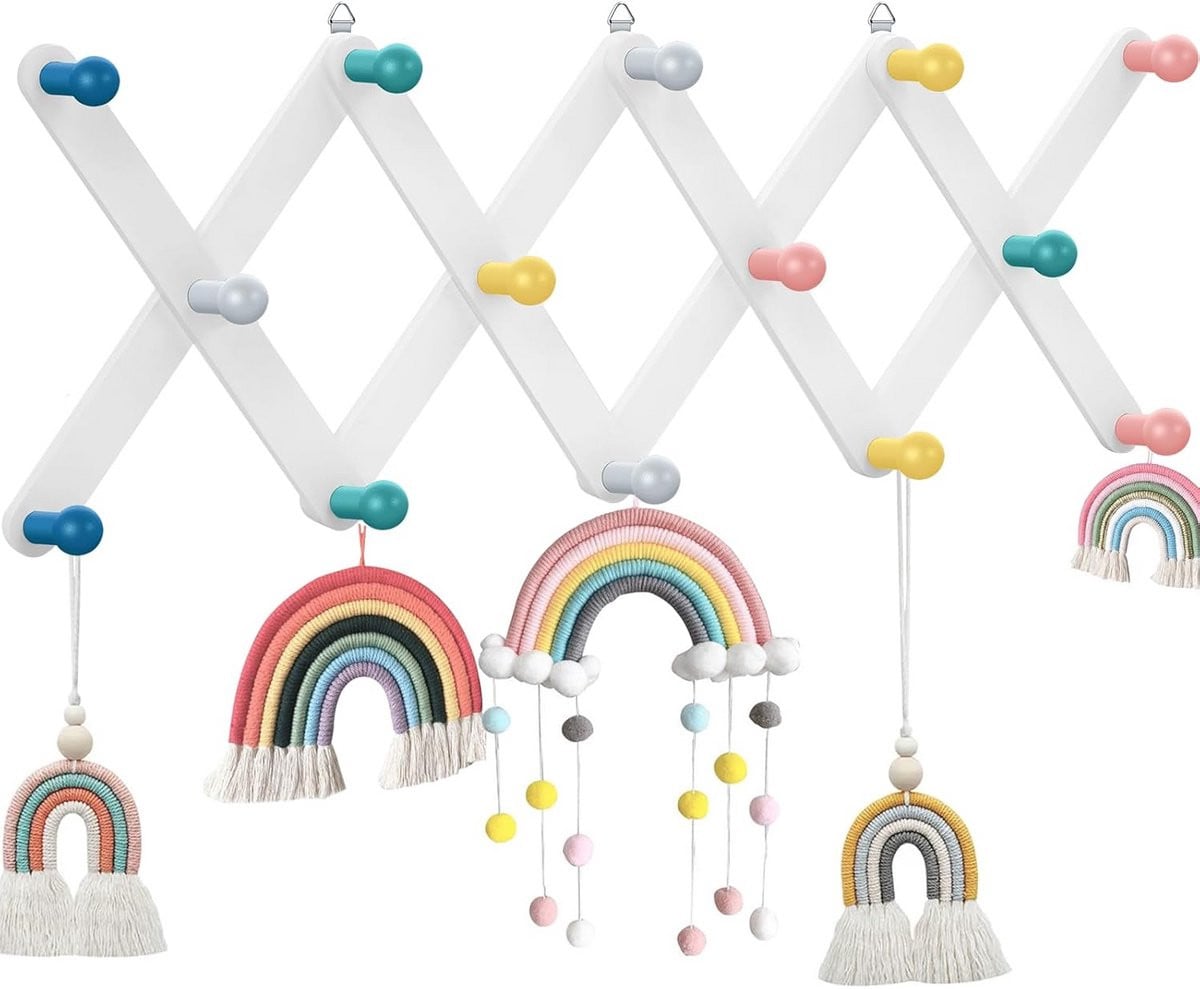 Uitbreidbare houten kinder kapstok met regenboog ontwerp voor de kinderkamer of gang