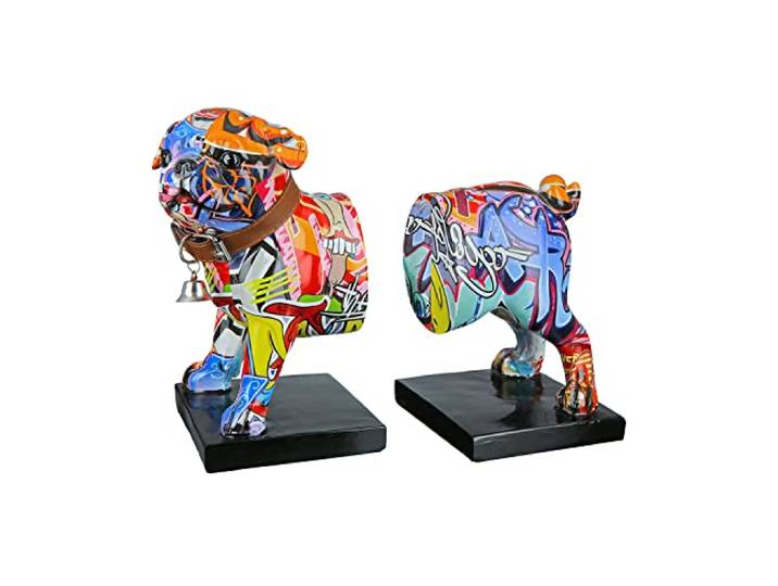 Gilde Poly boekensteun mopshond Street Art decoratieve figuren, meerkleurig, uniek