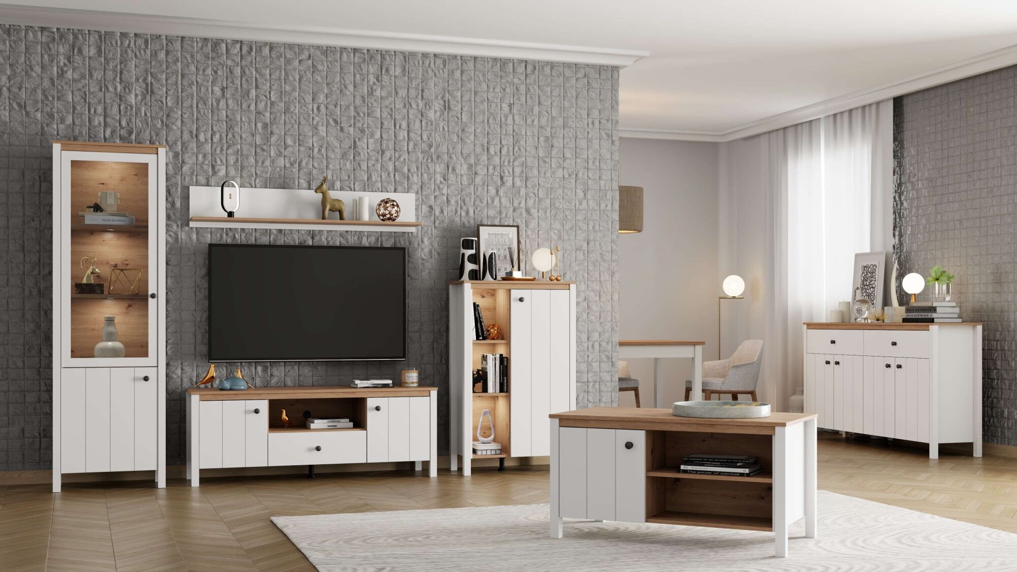 Vitrine HOME AFFAIRE "BEDFORD Vitrinenschrank, Glasschrank, Standvitrine, Highboard", weiss (opaque weiß), B:60cm H:191cm T:33,5cm, Holzwerkstoff, MDF, Schränke, Vitrine, MDF-Profil 2D ummantelt, 2 Türen & 4 Einlegeböden mit Metallgriffen opaque weiß Opaq
