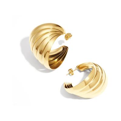 Paar Creolen ADELIA´S "Ohrringe Creolen aus Edelstahl mit gerippter Oberfläche", Damen, Gr. Damen, Edelstahl, gold (goldfarben), Ohrringe, Modeschmuck im stylischen Design mit gerippter Oberfläche