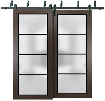 SartoDoors Planum 2132   Closet Door Bypass Barn Door   Solid Wood   Hardware Set   36x80, Chocolate Ash Bedroom Door