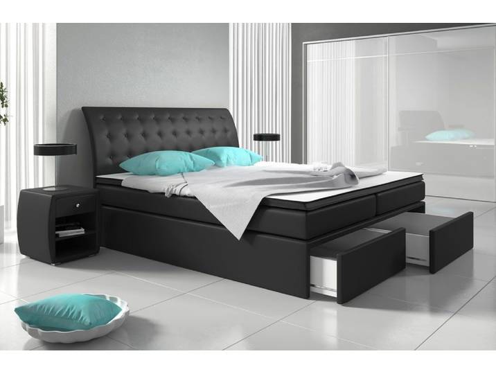 JVmoebel Boxspringbett Polsterbett aus Kunstleder in Schwarz für Doppelzimmer, Made in Europa
