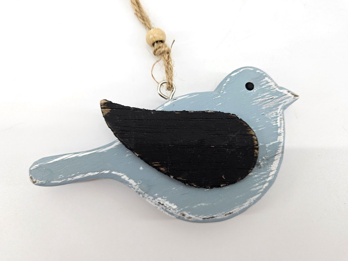 Blauwe hangende vogeldecoratie 7 x 12 cm