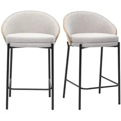 Barhocker aus samtartigem, texturiertem Stoff in Beige, dunklem Holz und Metall H65 cm (2er-Set) TUCSON