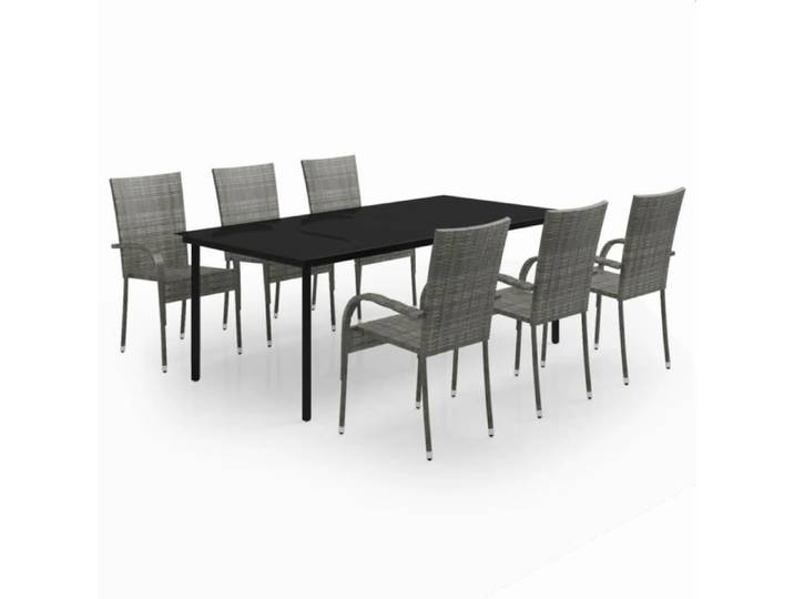 Ensemble de salle à manger de jardin 7 pcs Gris et noir