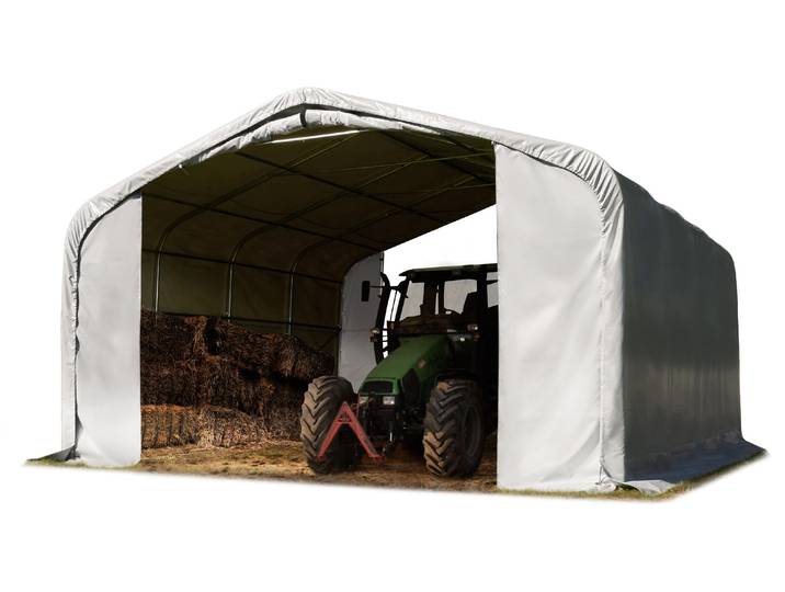 TOOLPORT Abri foin 6x6 m bâche en PVC 850N abri résistant aux intempéries gris ancrage pour sol meuble