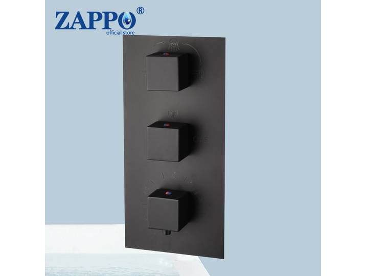ZAPbagBrass-Vanne de Douche Thermostatique à 3 Voies, Commande à 3 Poignées, Kit de Garniture Assad de Remplacement Rugueux en Noir