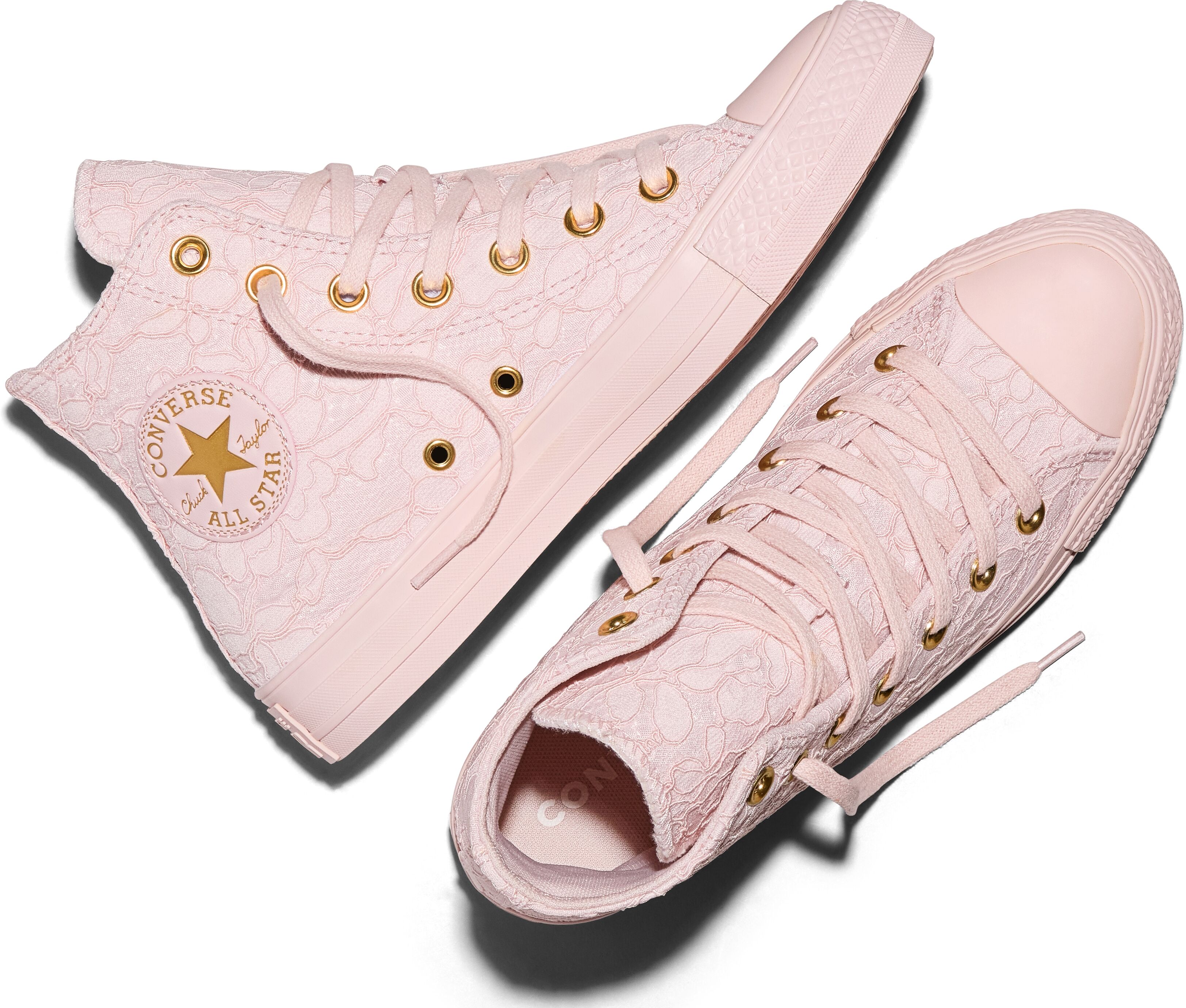 Sneaker CONVERSE "CHUCK TAYLOR ALL STAR LACE", Damen, Gr. 39, Synthetik, rosa (shy flamingo, shy flamingo, gold), Textil, Schuhe Sneaker shy flamingo, shy flamingo, gold 39, Synthetik