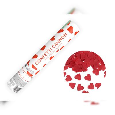 PartyDeco Konfettikanone mit Herzen 28cm Konfetti Kanone Party Popper Hochzeit Verlobung Konfettiregen Shooter Konfettibombe Rot