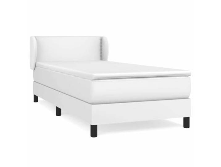 PUGYNBK Boxspringbett, Kunstleder, Weiß, 100 x 200 cm Verstellbares Kopfteil, Taschenfedern, mittlere Härte, einfache Reinigung