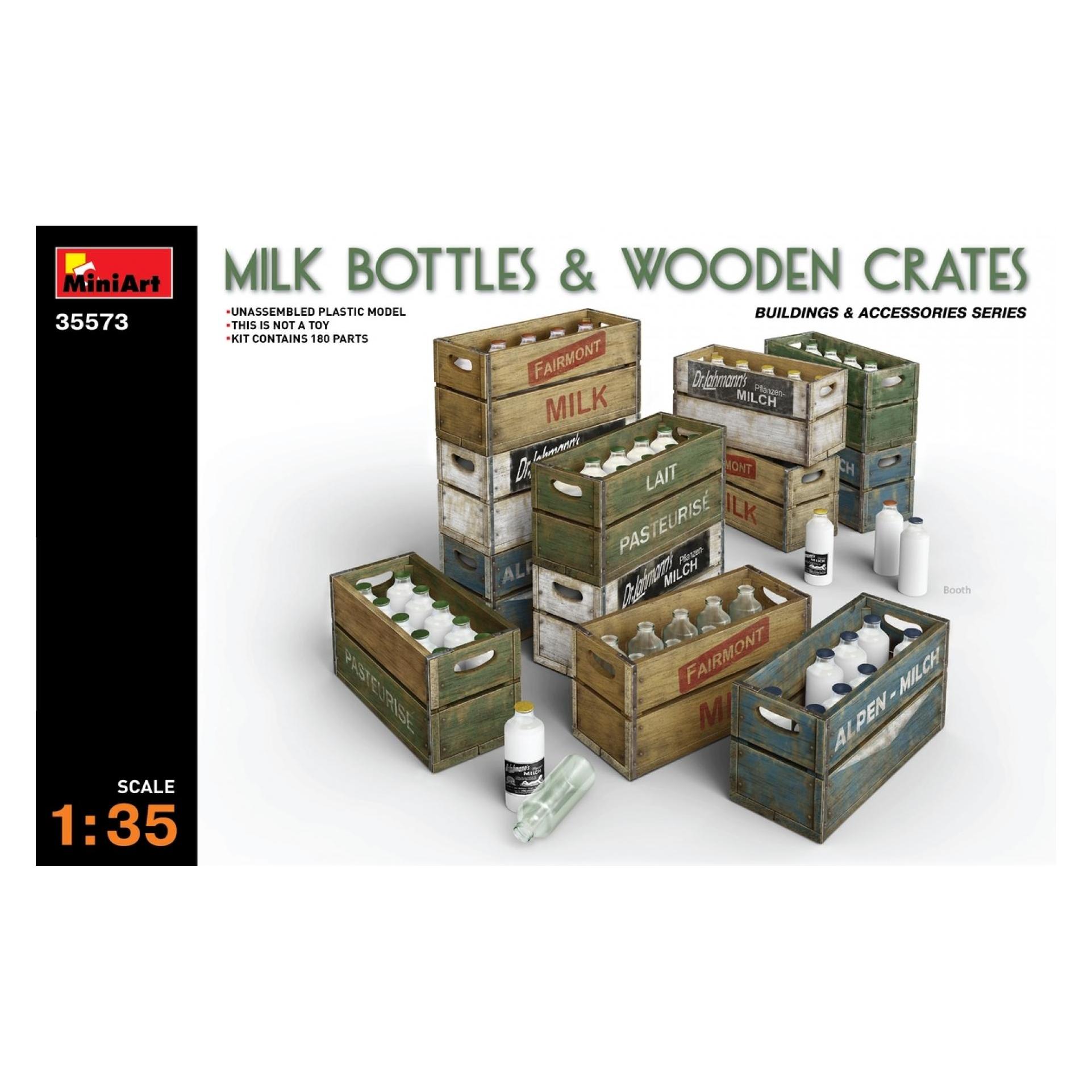 Mini art Milk Bottles & Wooden Crates (35573)