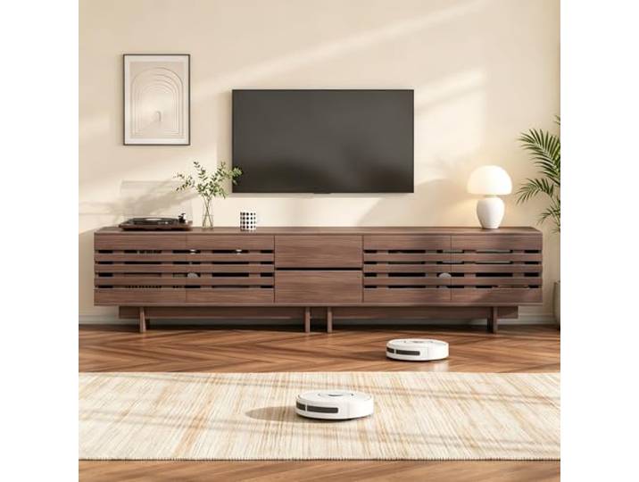 Merax TV Schrank 200cm, TV Lowboard für 80 Zoll Fernseher, Fernsehtisch Walnuss